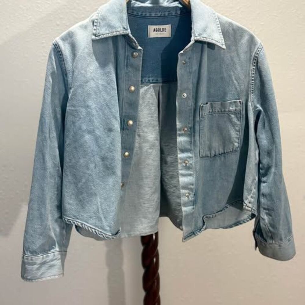 AGOLDE Dagmar Cropped Denim Shirt Jacket Light Wash M
